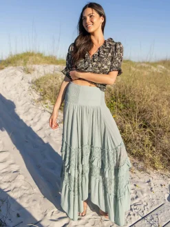 Feelin' Alive Lace Midi Skirt - Bay