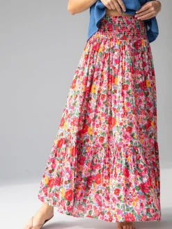 Flora Cotton Convertible Maxi Skirt - Bright Pink Floral