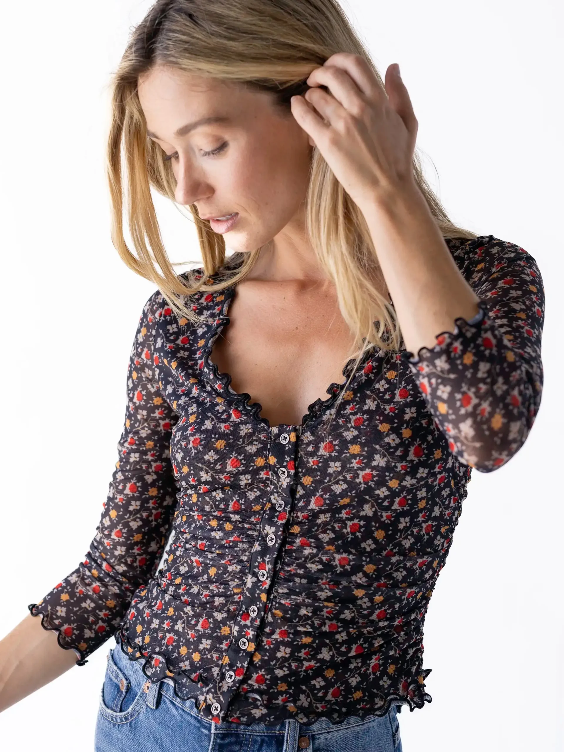 Florence Mesh Top - Black Oakley Floral
