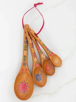 Folk Flower Wooden Measuring Spoons, Set of 4