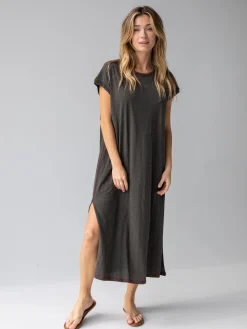 Frankie Knit Cotton Tee Midi Dress - Charcoal