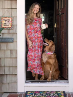 Frankie Knit Cotton Tee Midi Dress - Pink Red Floral