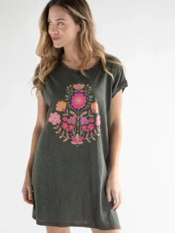 Frankie Knit Cotton Tee Mini Dress - Folk Flower