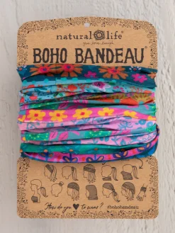 Full Boho Bandeau® Headband - Blue Pink Borders