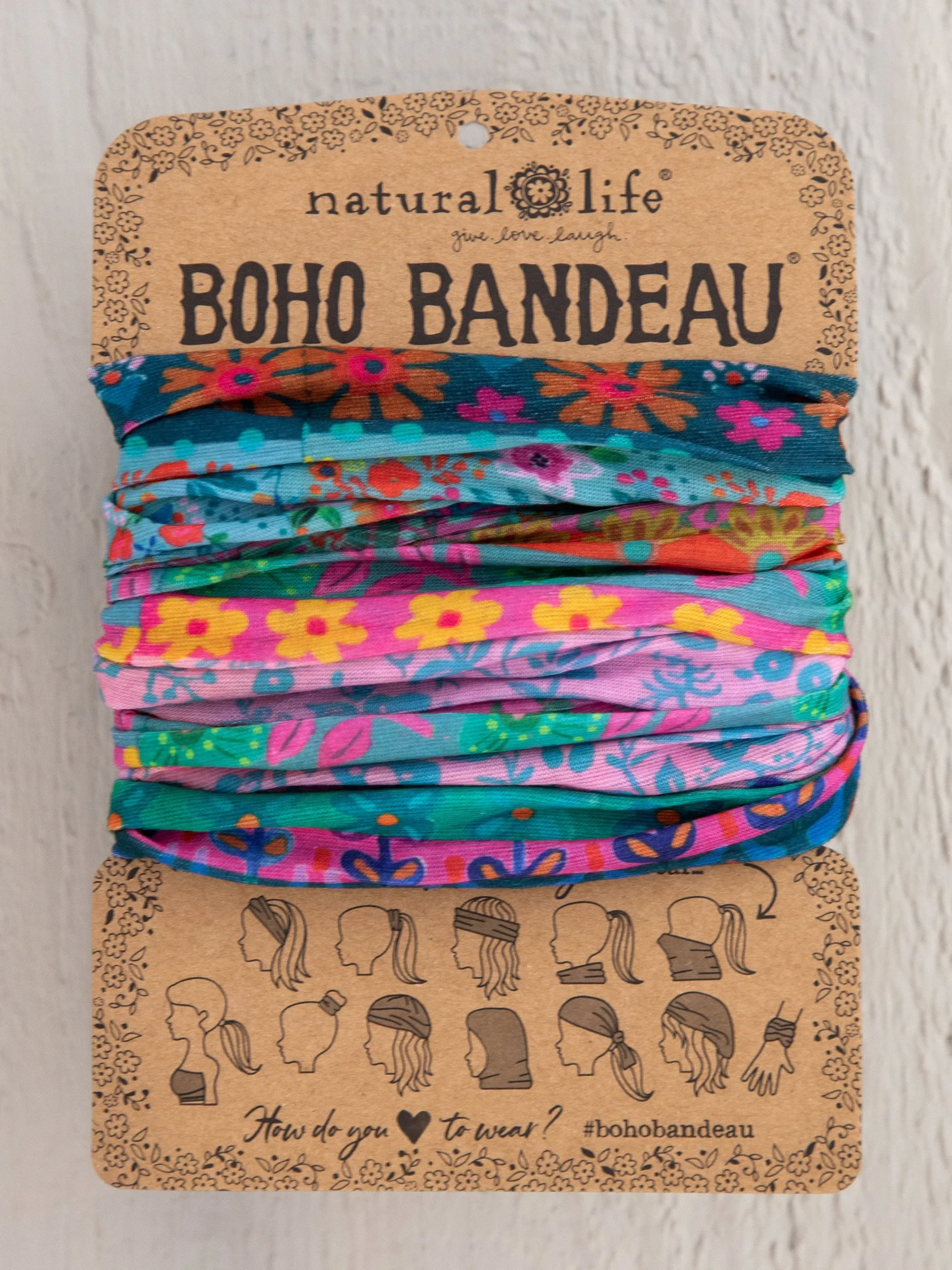 Full Boho Bandeau® Headband - Blue Pink Borders