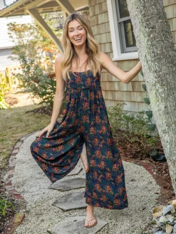 Gabi Jumpsuit - Navy Red Feathers