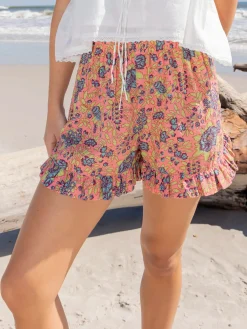 Get Up u0026 Go Ruffle Shorts - Peach Aqua Floral