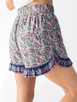 Get Up u0026 Go Ruffle Shorts - Purple Fan Floral