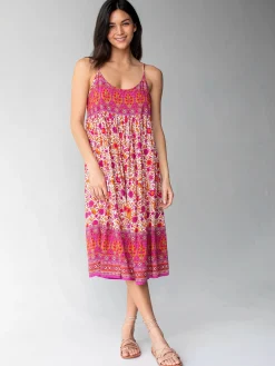 Gigi Midi Dress - Pink Floral Border