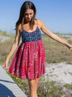 Gigi Mini Dress - Navy Red Mixed Print