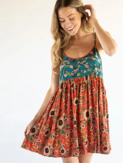 Gigi Mini Dress - Teal Orange Mixed Floral