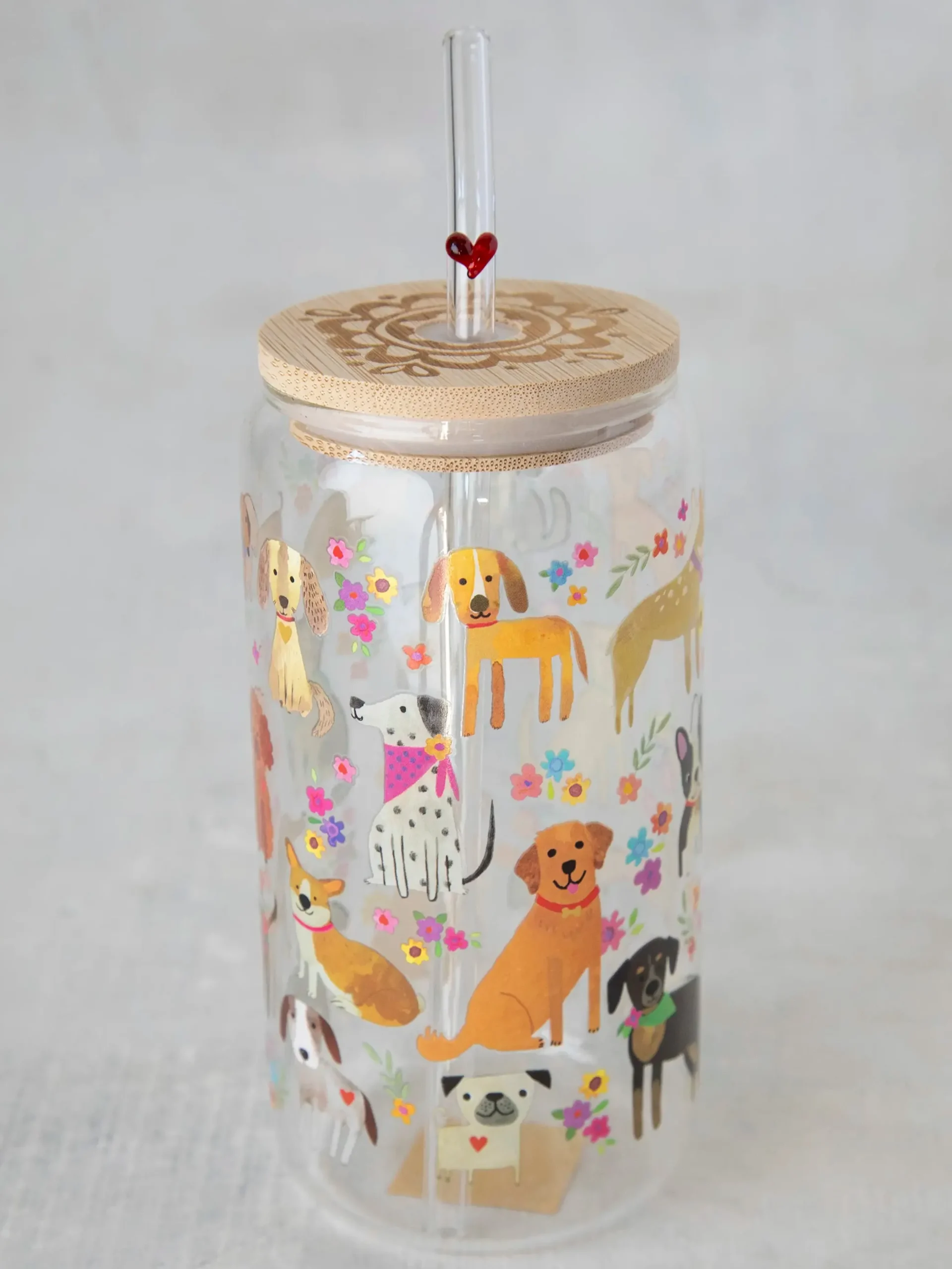 Glass Tumbler With Lid u0026 Straw - Dog