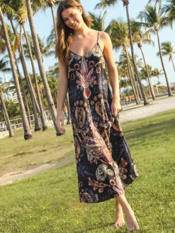 Gracie Slip Maxi Dress - Black Motif