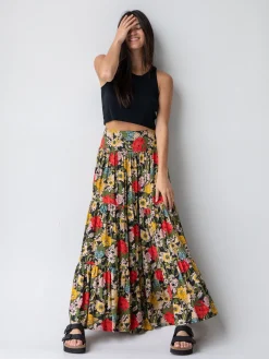 Hanna Convertible Maxi Skirt - Black Red Poppy