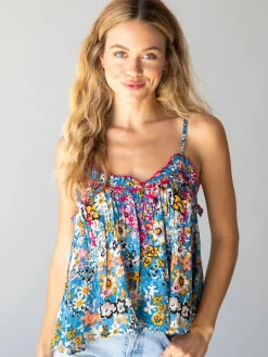 Harley Embroidered Top - Blue Tan Floral