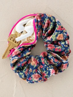 Hideaway Scrunchie - Navy Pink Roses