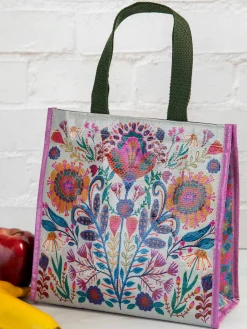 Insulated Lunch Bag - Cream Folk Flower