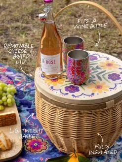 Insulated Picnic Basket Table - Folk Flower