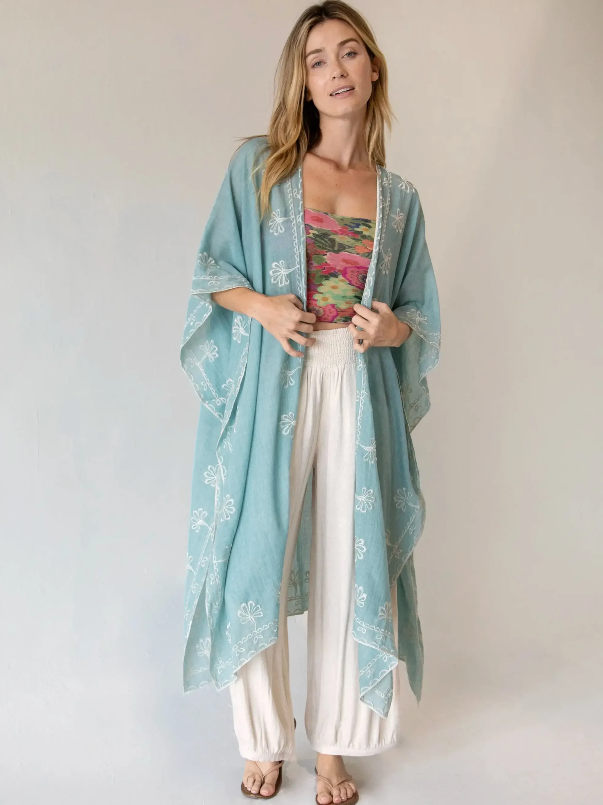 Jamie Embroidered Duster - Light Turquoise