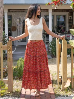 Karlie Tiered Maxi Skirt - Red Pink Azaleas