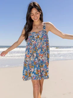Kate Mini Dress - Blue Tan Floral