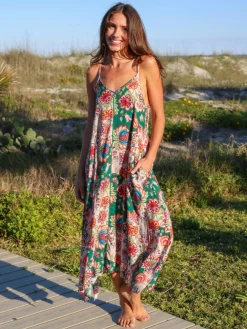 Katrina Midi Slip Dress - Multicolored Flung Floral