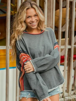 Knit Trim Sweatshirt - Charcoal
