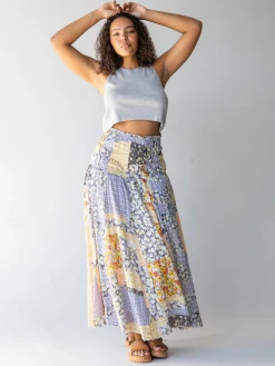 Laurel Convertible Maxi Skirt - Blue Yellow Patchwork