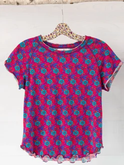 Lily Cotton Short Sleeve Tee Shirt - Pink Doodle Floral