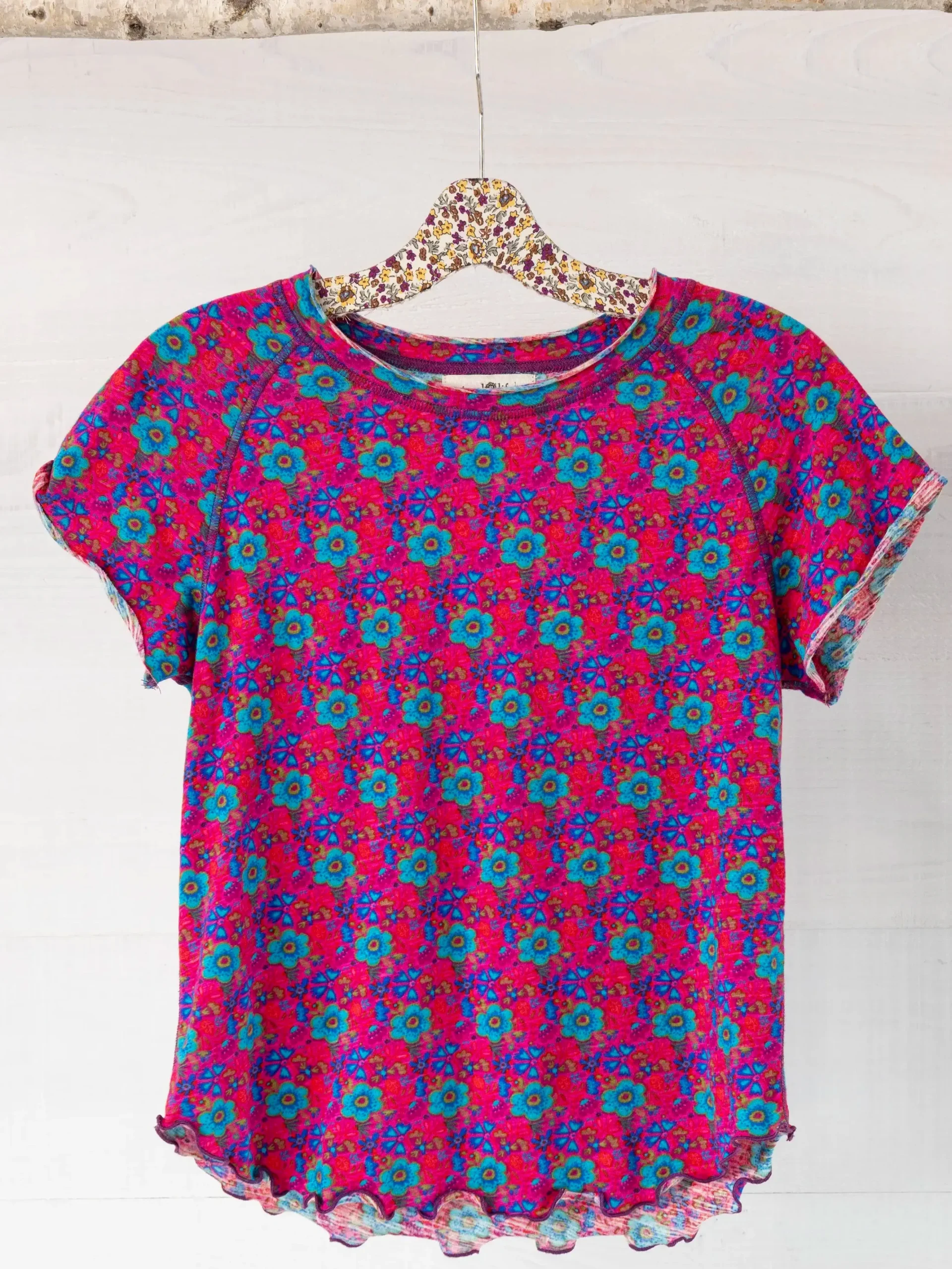 Lily Cotton Short Sleeve Tee Shirt - Pink Doodle Floral