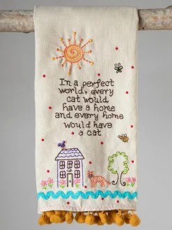 Linen Embroidered Hand Towel - Cat