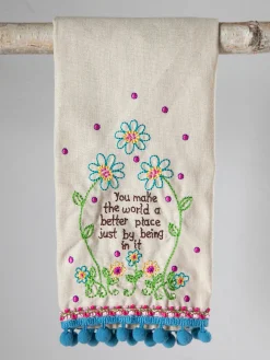 Linen Embroidered Hand Towel - You Make The World Better