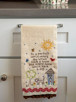 Linen Embroidered Hand Towel - Dog
