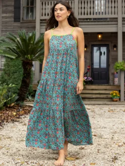 Maddie Maxi Dress - Turquoise Pink Fan Floral