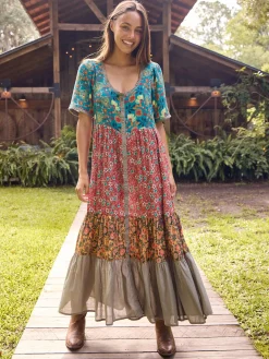 Maeve Maxi Dress - Turquoise Red Mixed Floral