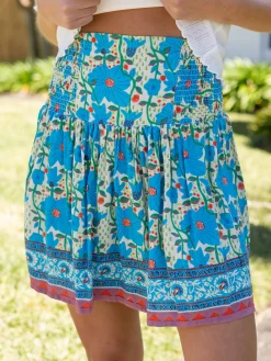 Malia Mini Skirt - Cream Blue Floral Border
