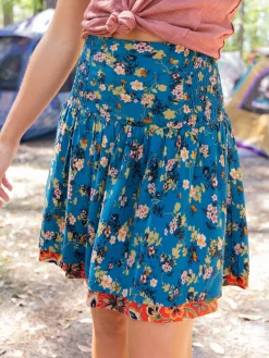Malia Reversible Mini Skirt - Dark Turquoise Floral