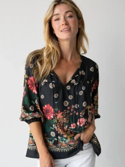 Maribel Top - Black Floral Mushroom