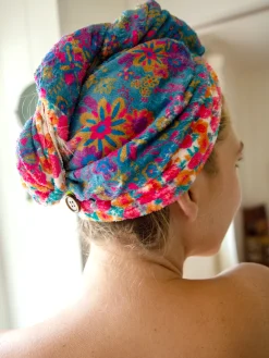 Microfiber Hair Towel Wrap - Teal Floral