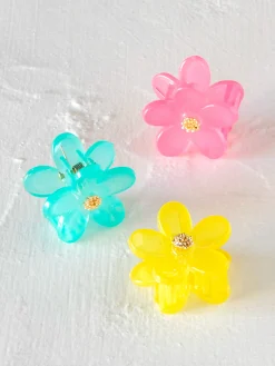 Mini Daisy Hair Claw Clips, Set of 3 - Multicolored