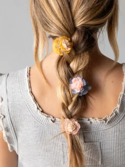 Mini Fabric Flower Hair Clips, Set of 3 - Pink
