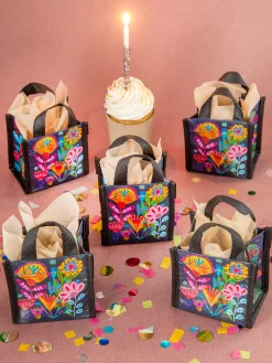 Mini Happy Bag, Set of 5 - Navy Folk Flower