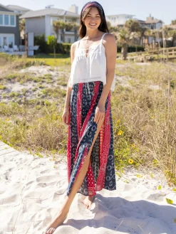 Mix It Up Maxi Skirt - Navy Red Mixed Print