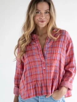 Montana Cotton Top - Gauze Pink Lavender Plaid