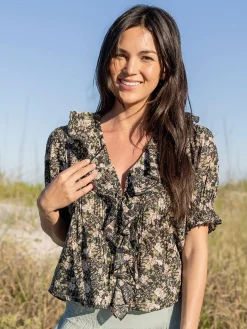 My Favorite Cotton Top - Black Flung Floral