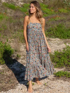Nina Midi Dress - White Green Floral