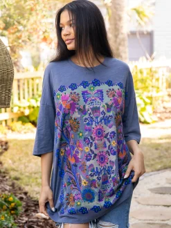 One Size Cotton Easy Tee - Twilight Folk Garden