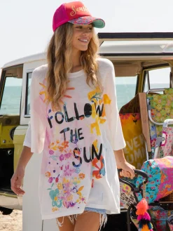 One Size Cotton Easy Tee - Follow The Sun White
