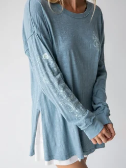 Oversized Cotton Doodle Tee - Light Blue