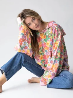 Oversized Printed Hoodie - Rainbow Floral
